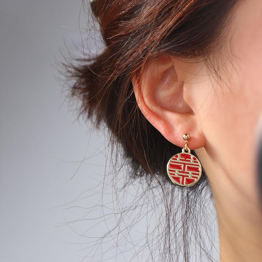 Bông Tai Dáng Dài Hình Đèn Lồng Thắt Nút Kiểu Trung Hoa Sang Trọng Cho Nữ