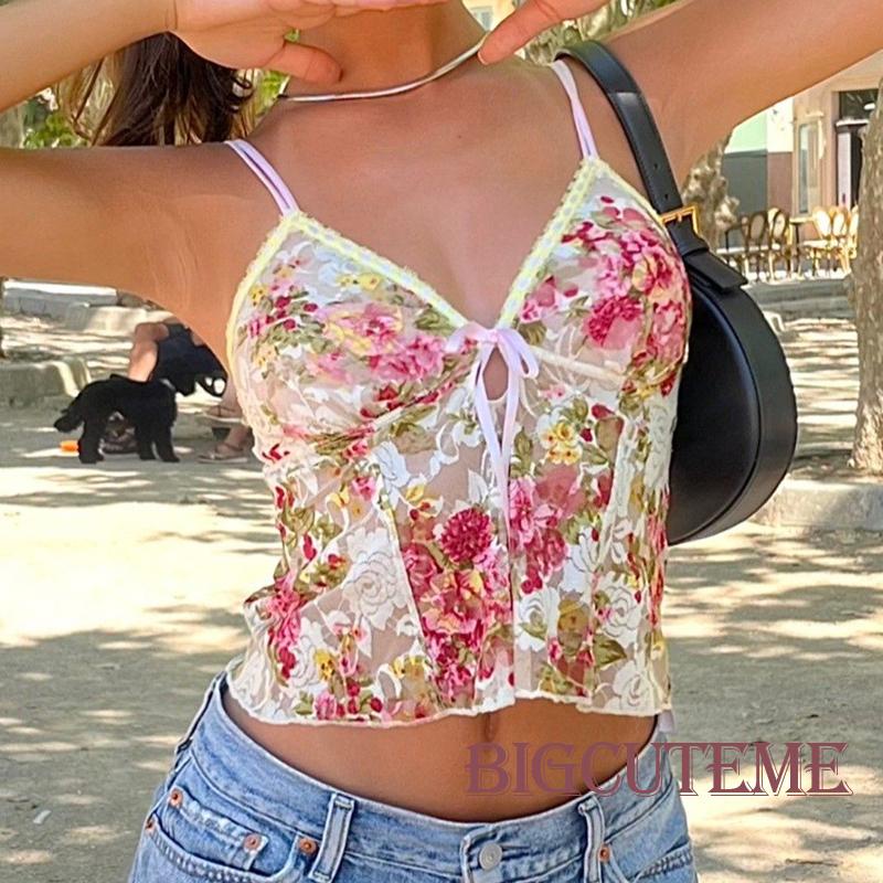 Áo Hai Dây Cổ Chữ V In Họa Tiết Hoa Thời Trang Mùa Hè Dành Cho Nữ