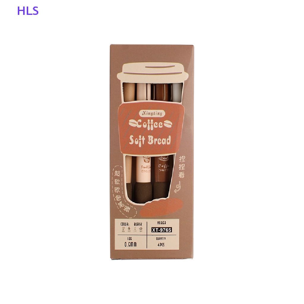 Set 4 Bút Mực Gel Mềm 0.5mm Màu Đen Hình Bánh Mì / Cà Phê