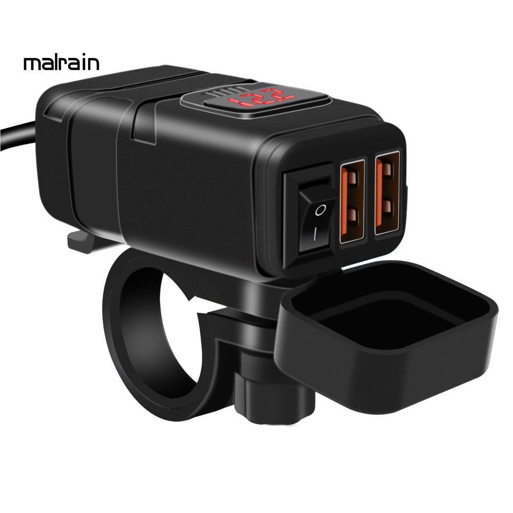 Cục Sạc Nhanh QC3.0 Hai Cổng USB Có Vôn Kế Cho Xe Máy