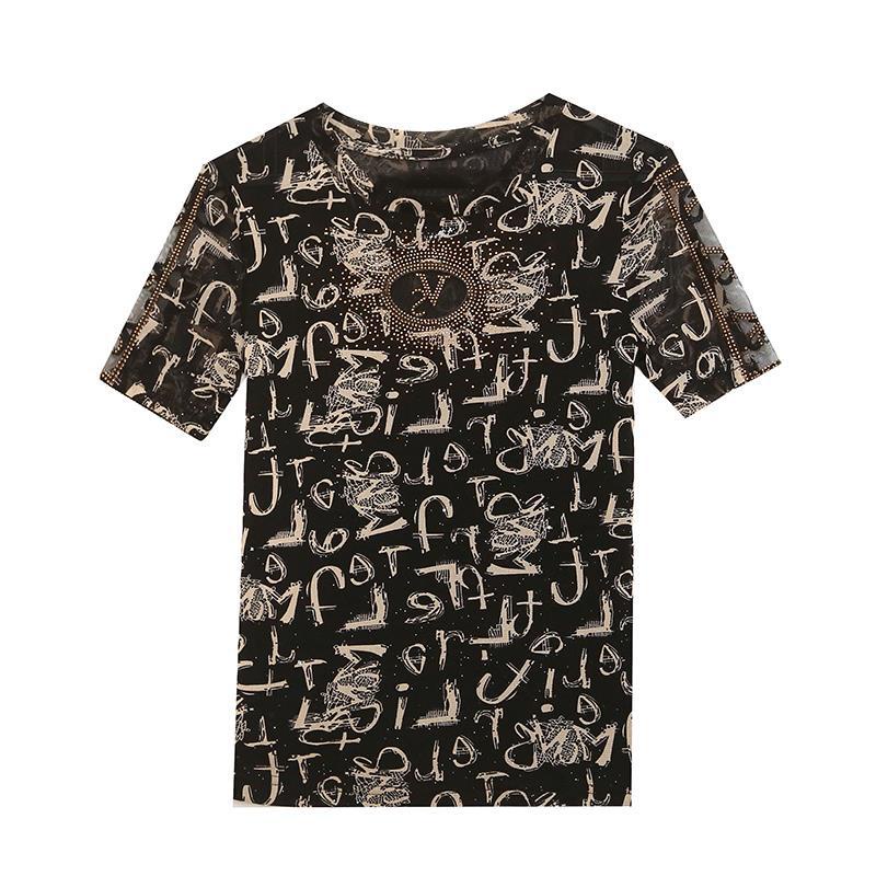 Áo Ngắn Tay Ôm Dáng Đính Kim Cương Khoét Rỗng Gợi Cảm Mùa Hè Châu Âu Cho Nữ @ -