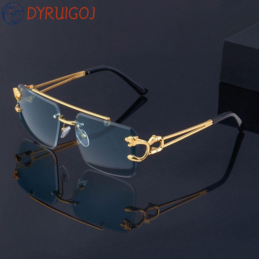 Kính Mát Chống Tia UV Không Gọng Họa Tiết Da Báo Phong Cách Steampunk Hàn Quốc Dành Cho Nam Và Nữ