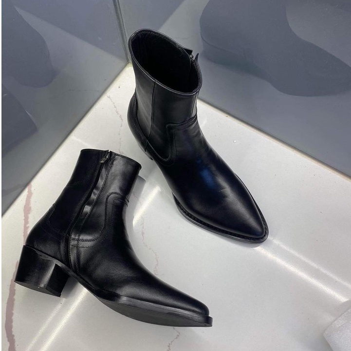 Giày Zip Lukas Boot Mũi Nhọn Da Bò Đế Phíp Gỗ Cao Cấp