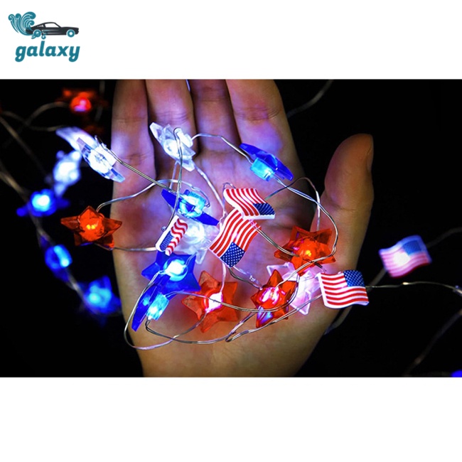 Galaxy Dây Đèn Led 20 Bóng Hình Lá Cờ Mỹ Độc Lập Trang Trí Ngày Lễ