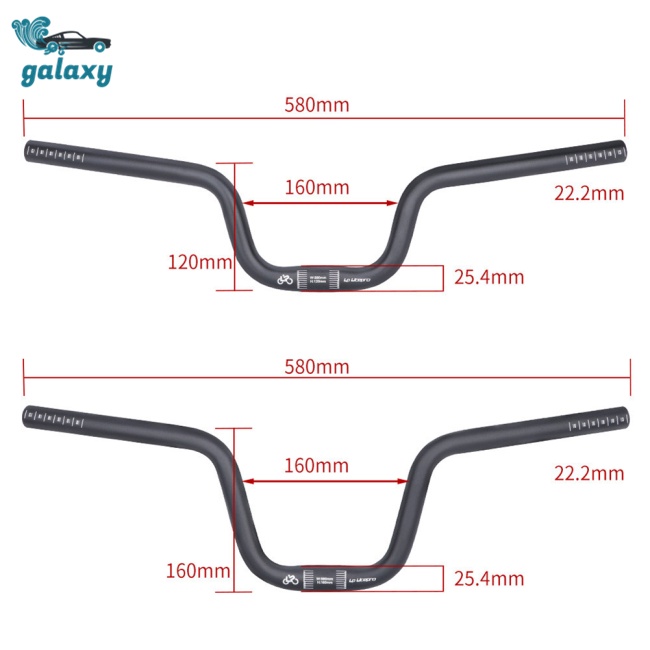 Galaxy Tay Lái Xe Đạp Hình Chữ U 25.4x580mm Bằng Hợp Kim Nhôm Cao Cấp