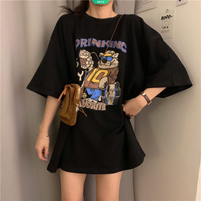 Áo Thun Cotton Ngắn Tay Dáng Rộng In Họa Tiết Đơn Giản Theo Phong Cách Mùa Hè Hàn Quốc 2023 Dành Cho Nữ