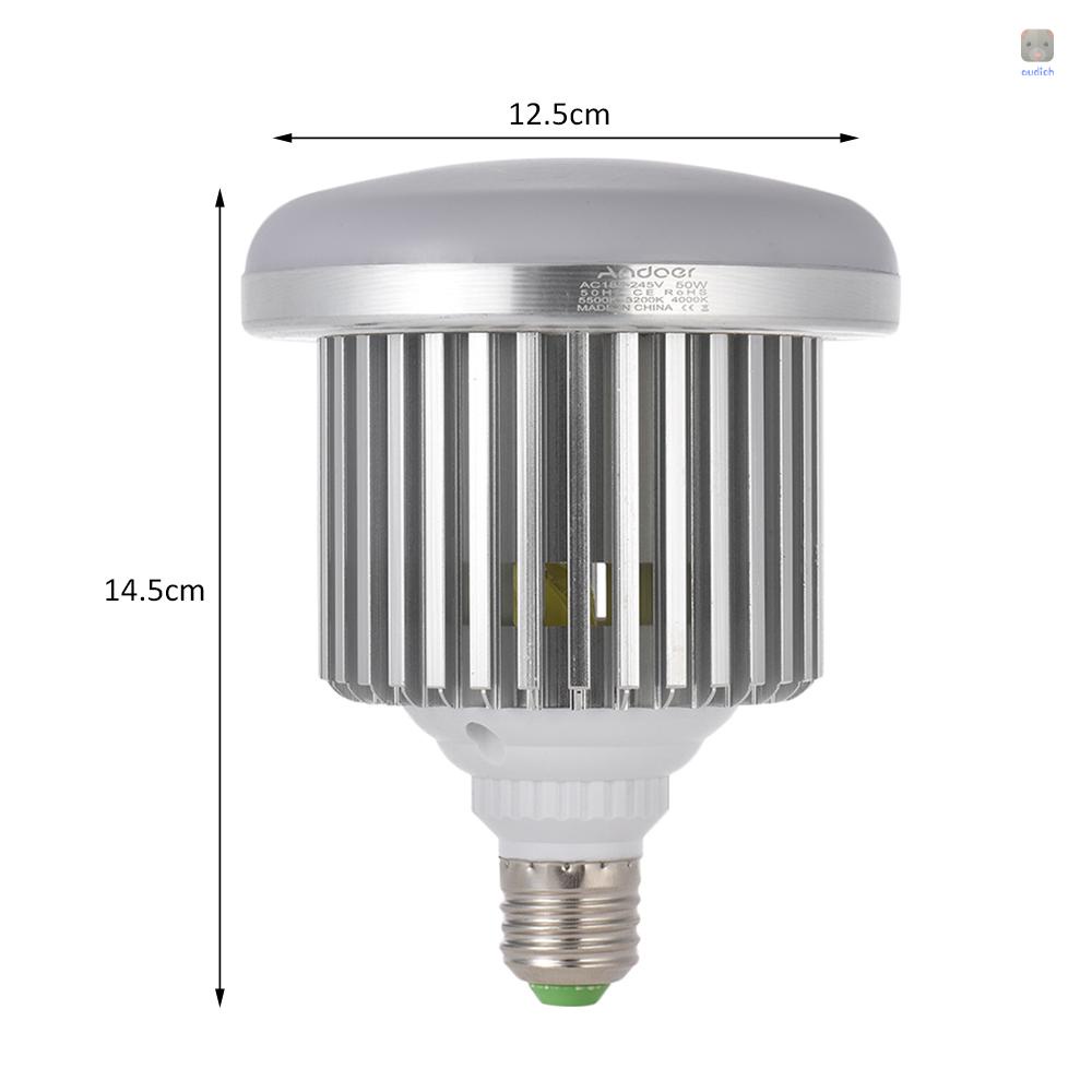 Bóng Đèn LED Andoer E27 50W 3200K ~ 5600K Ánh Sáng Trắng Điều Khiển Từ Xa AC185-245V