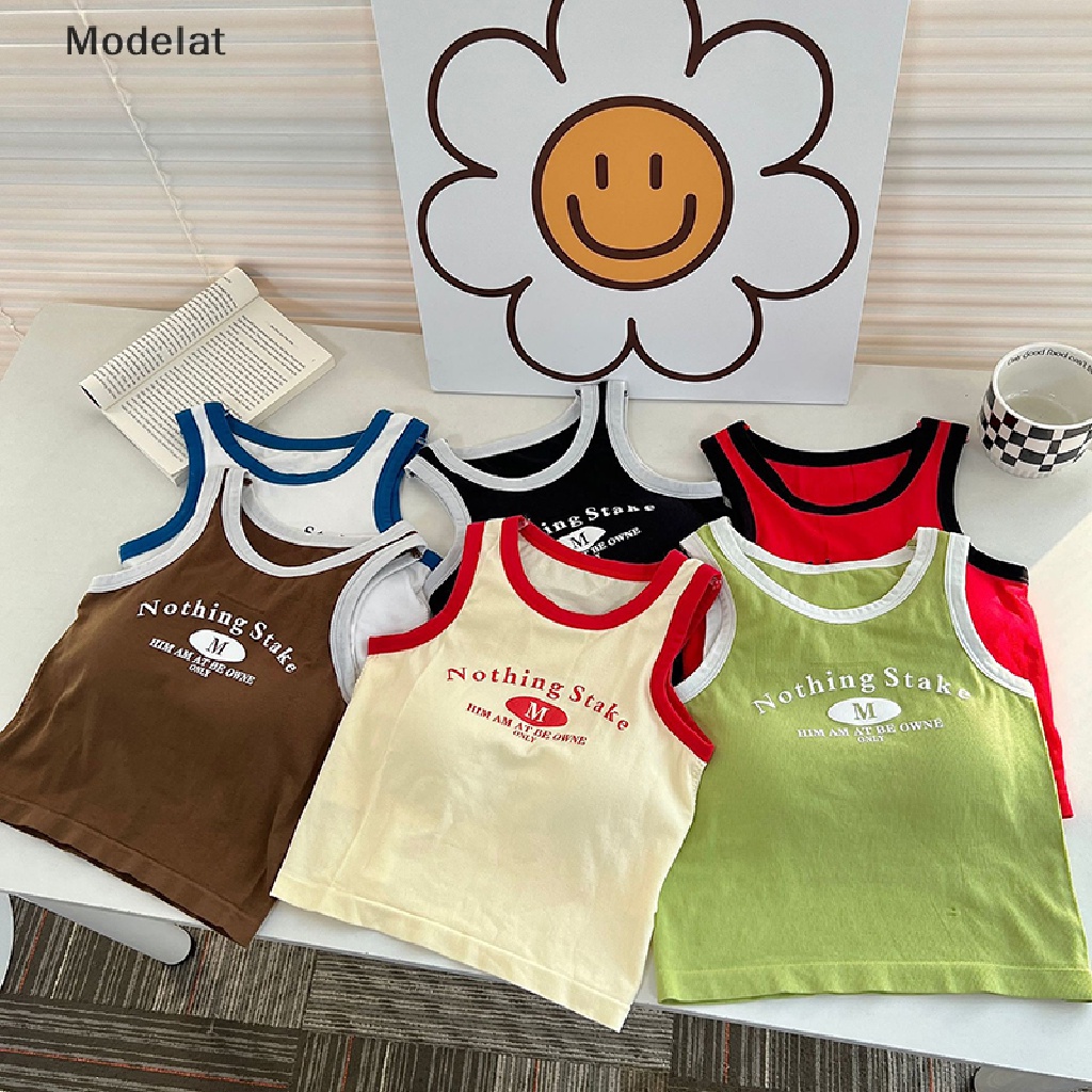 Áo Dây Sát Nách Cổ Tròn In Chữ Màu Sắc Tương Phản Thời Trang Mùa Hè Cho Nữ