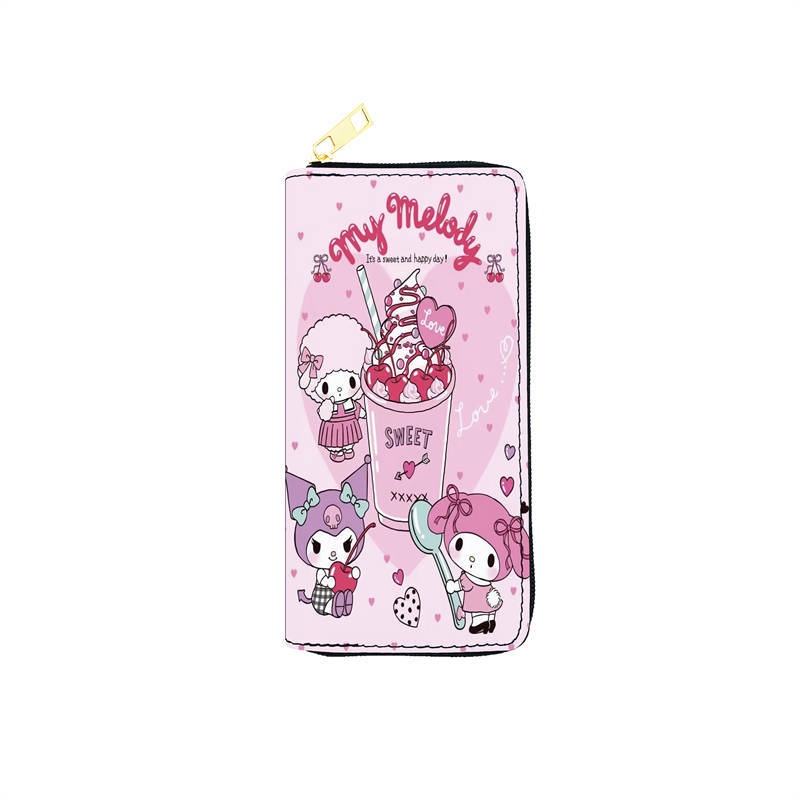 Ví Da PU Dáng Dài Có Khóa Kéo Đa Năng In Hoạt Hình Sanrio Kuromi Dễ Thương Cho Học Sinh