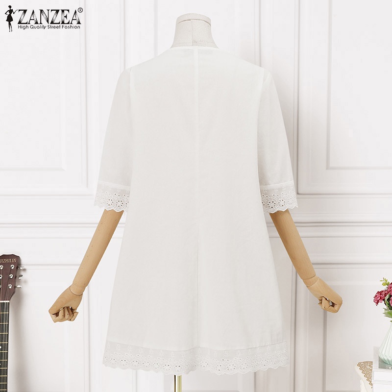 ZANZEA Áo Nữ Tay Lửng Cổ Chữ V Phối Ren Thời Trang