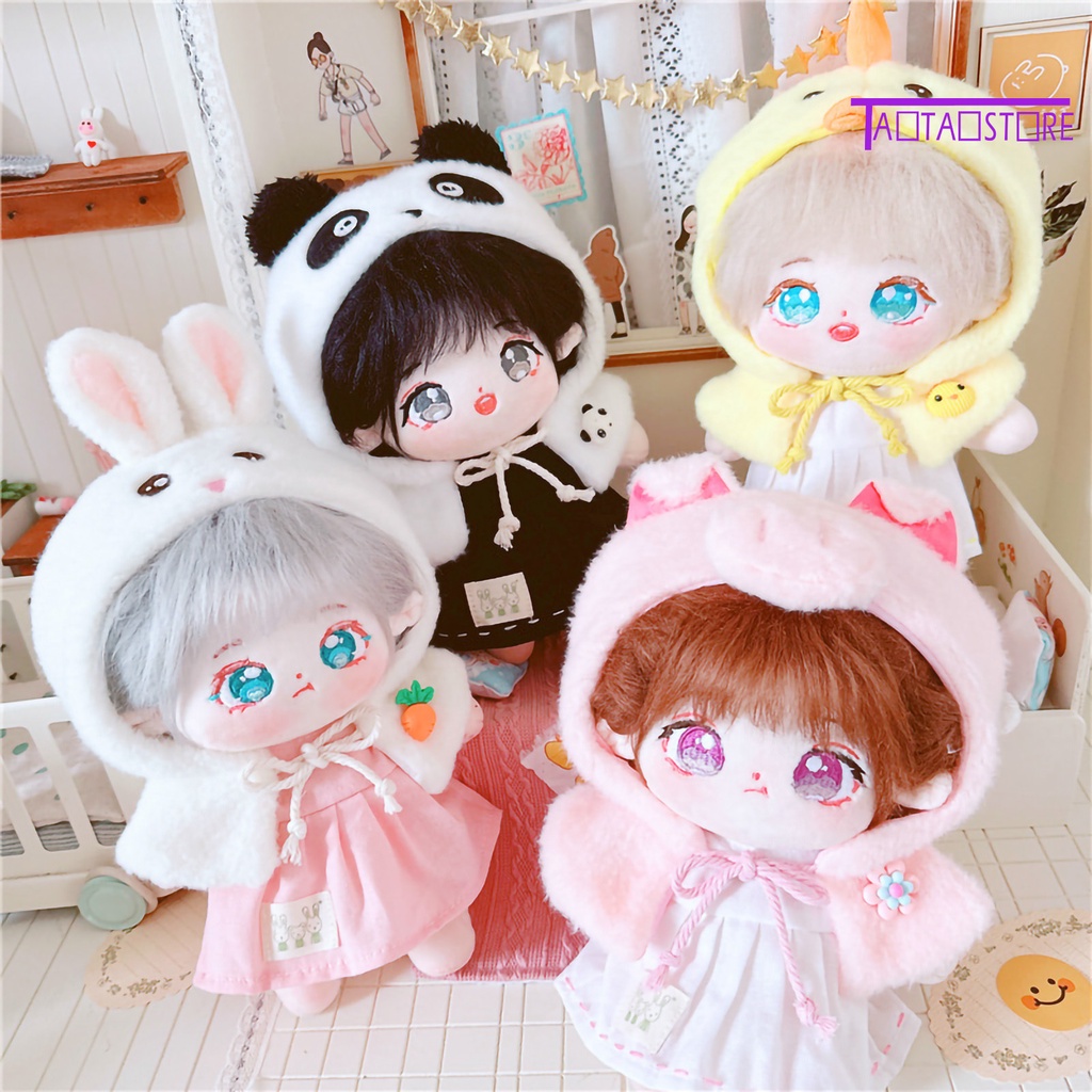 1 Bộ Trang Phục Cotton Gồm Áo + Nón + Khăn Choàng + Gấu / Thỏ 20cm Dễ Thương Cho Búp Bê