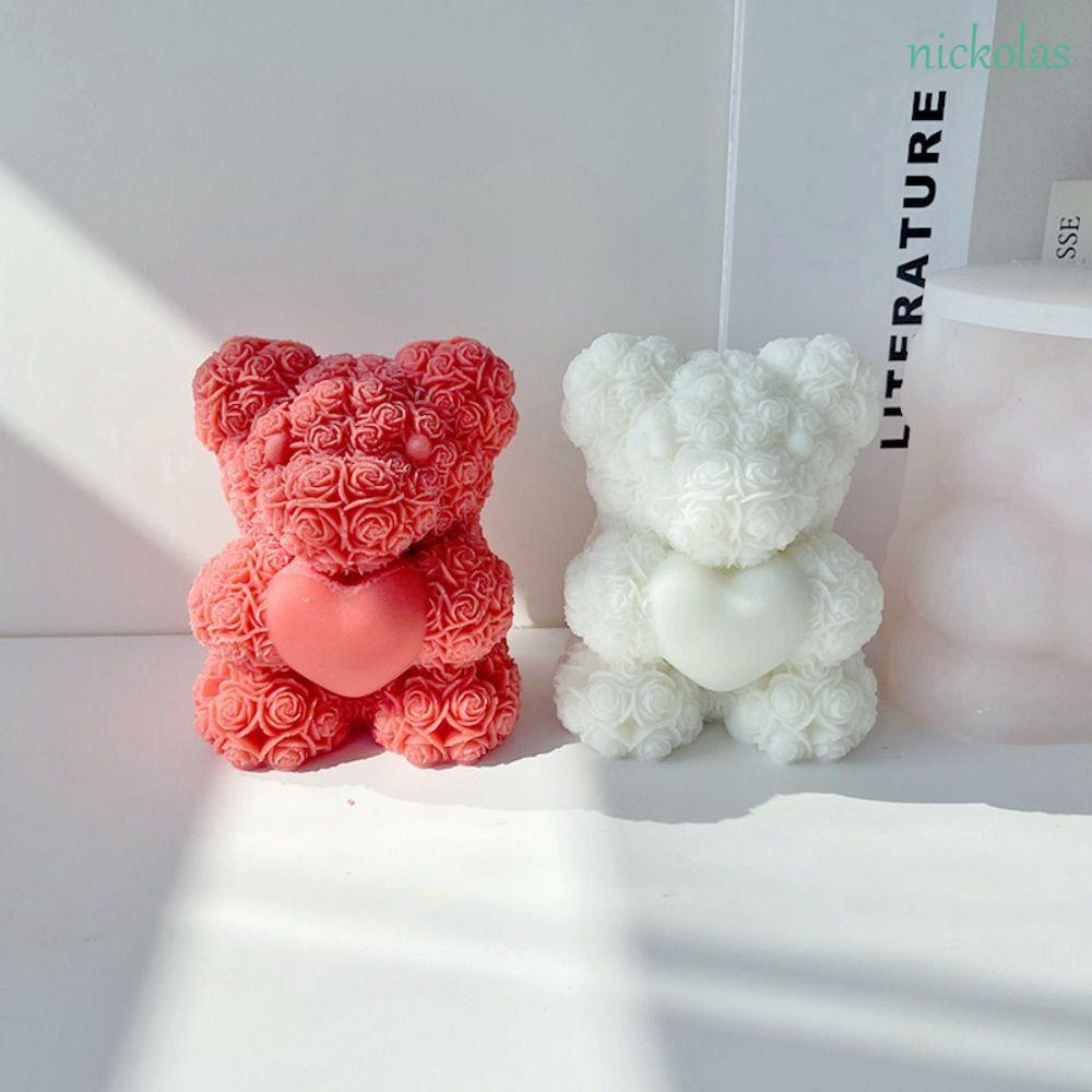 1 Khuôn Làm Nến Bằng Silicone Hình Gấu Hồng 3D DIY