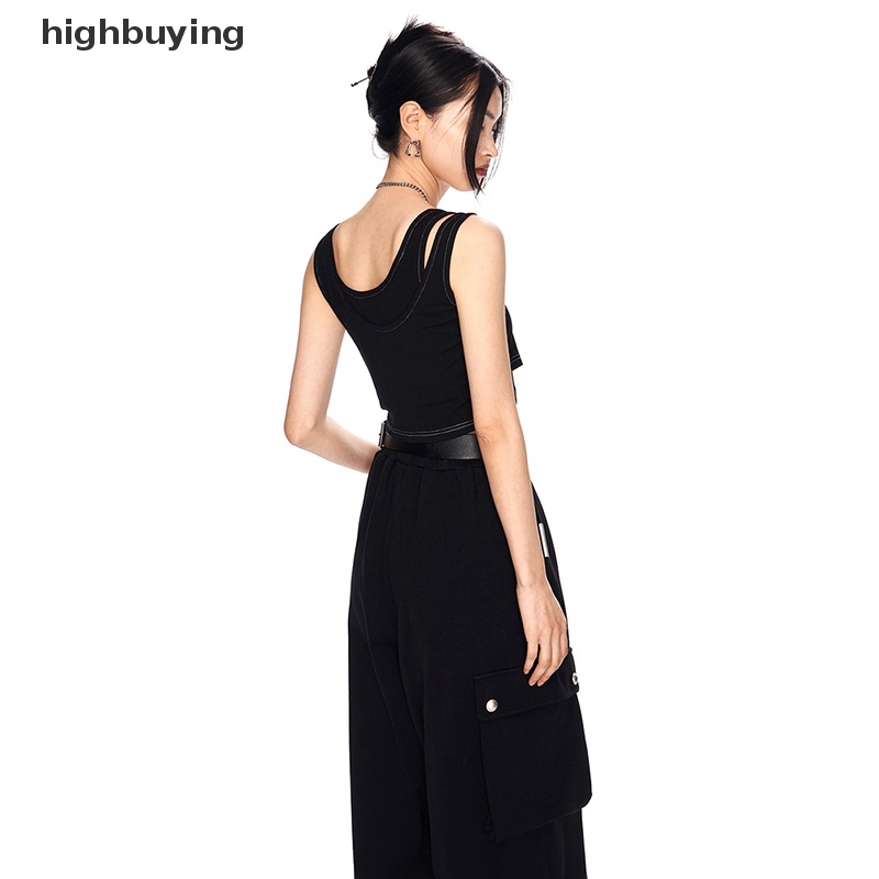 Hbvn Belle Áo Crop Top Giả Hai Lớp Không Tay Dáng Ôm Phong Cách Retro Mỹ Cho Nữ Modish