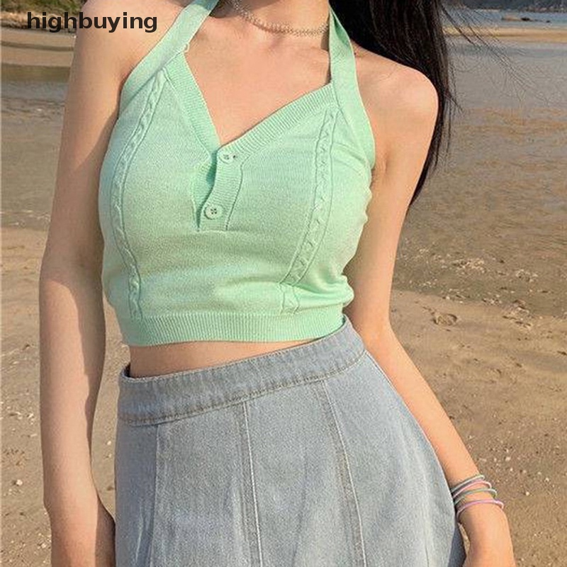 Áo Crop top Dệt Kim Y2k Không Tay Hở Lưng Phong Cách Vintage Gợi Cảm Cho Nữ
