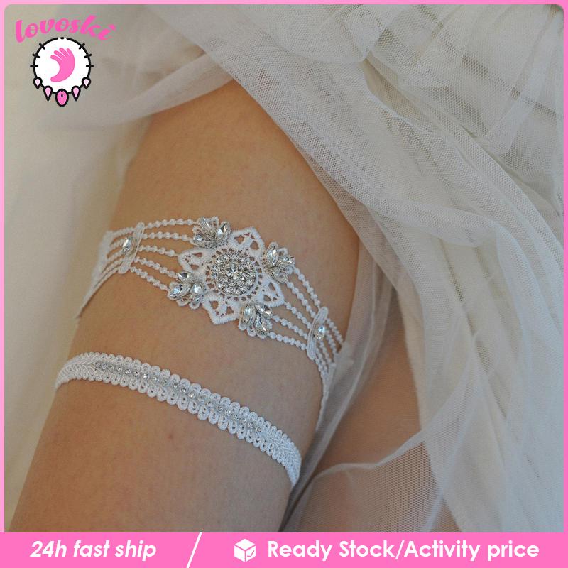 Set 2 Đai Nịt Bít Tất Ren Đính Đá Cho Cô Dâu