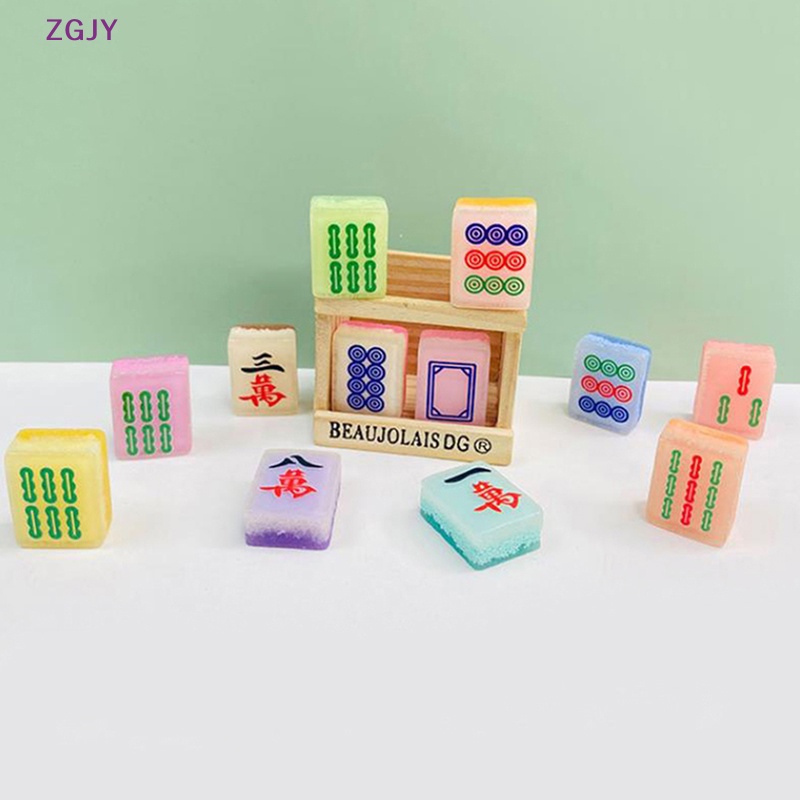 Bộ 5 Mô Hình Mạt Chược Bằng Nhựa Resin Màu Dạ Quang Thu Nhỏ Dùng Trang Trí Thủ Công DIY Mới