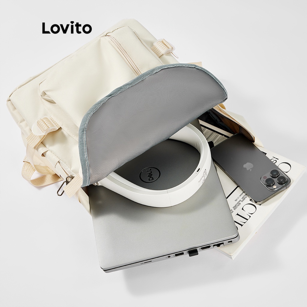Balo Lovito phối túi có khóa kéo màu trơn phong cách thường ngày dành cho nữ L50AD108 (màu mơ/đen)