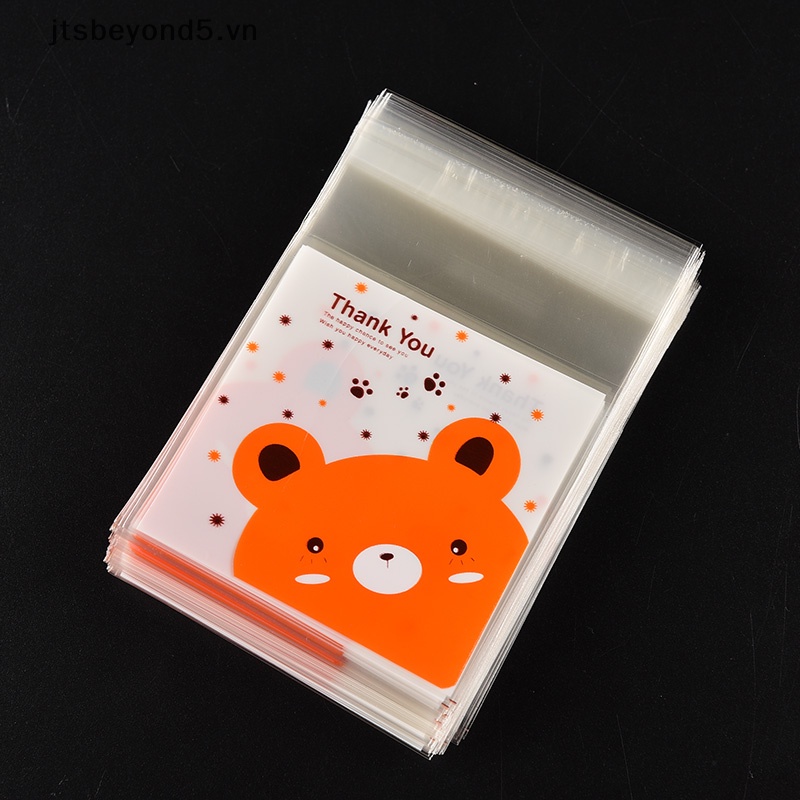 JY 100pcs gấu PIC. Tự dính Cookie Kẹo Gói Quà tặng Túi Giấy bóng kính đám cưới sinh nhật ..