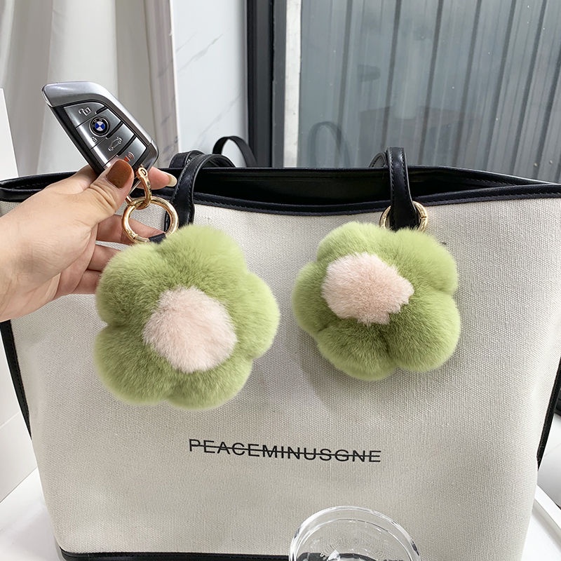 Móc Khóa Hình Hoa Hướng Dương Phối Lông Thỏ Xinh Xắn