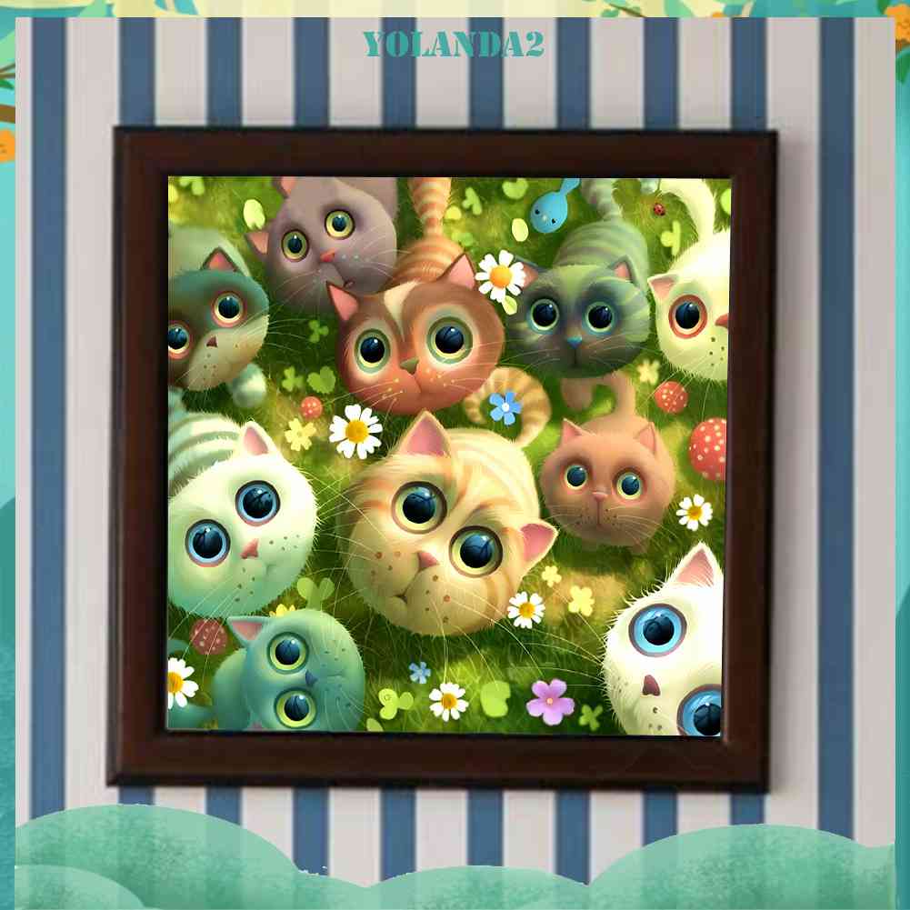 Tranh Đính Đá Kim Cương Toàn Bộ 5D DIY Hình Vẽ Mèo Trang Trí Nhà Cửa