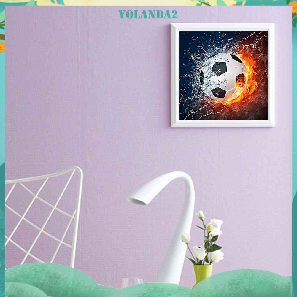 Tranh Đính Đá Kim Cương Toàn Diện Hình Vẽ Quả Bóng Đá Và Lửa Trang Trí Tường Nhà