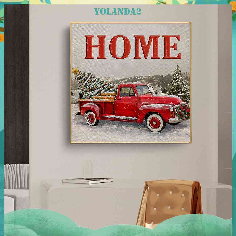 Tranh Đính Đá Kim Cương Toàn Bộ 5D DIY Hình Vẽ Xe Hơi Màu Đỏ Giáng Sinh