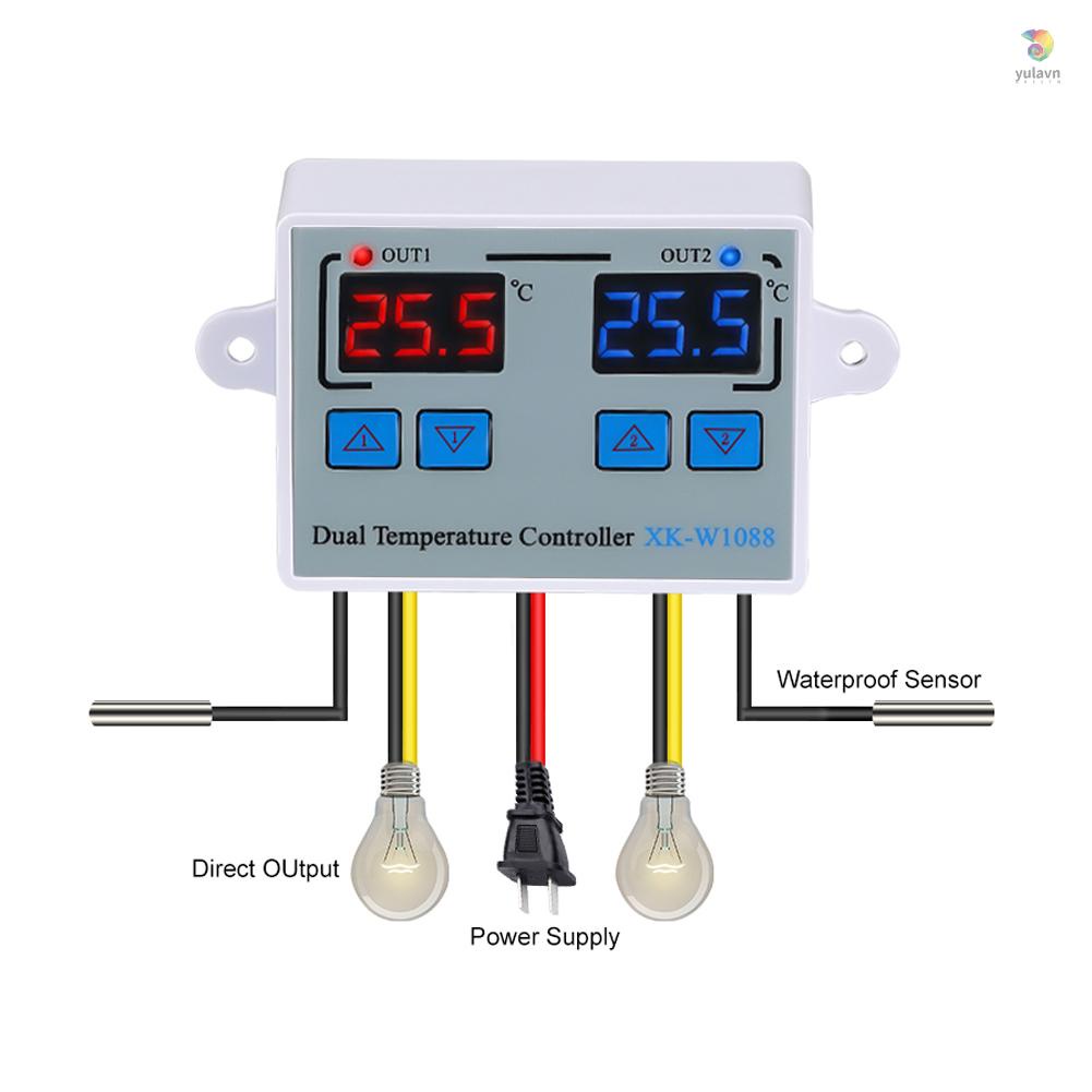 Thiết Bị Điều Chỉnh Nhiệt Độ Kép Kỹ Thuật Số 110-220V Có Đèn LED Chống Thấm Nước Cho Bể Cá