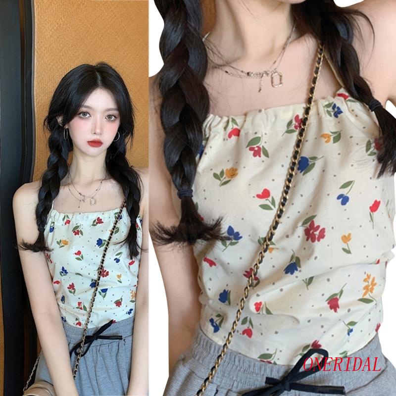 Áo Hai Dây Hở Lưng Họa Tiết Hoa Dễ Thương Thời Trang Mùa Hè Cho Nữ