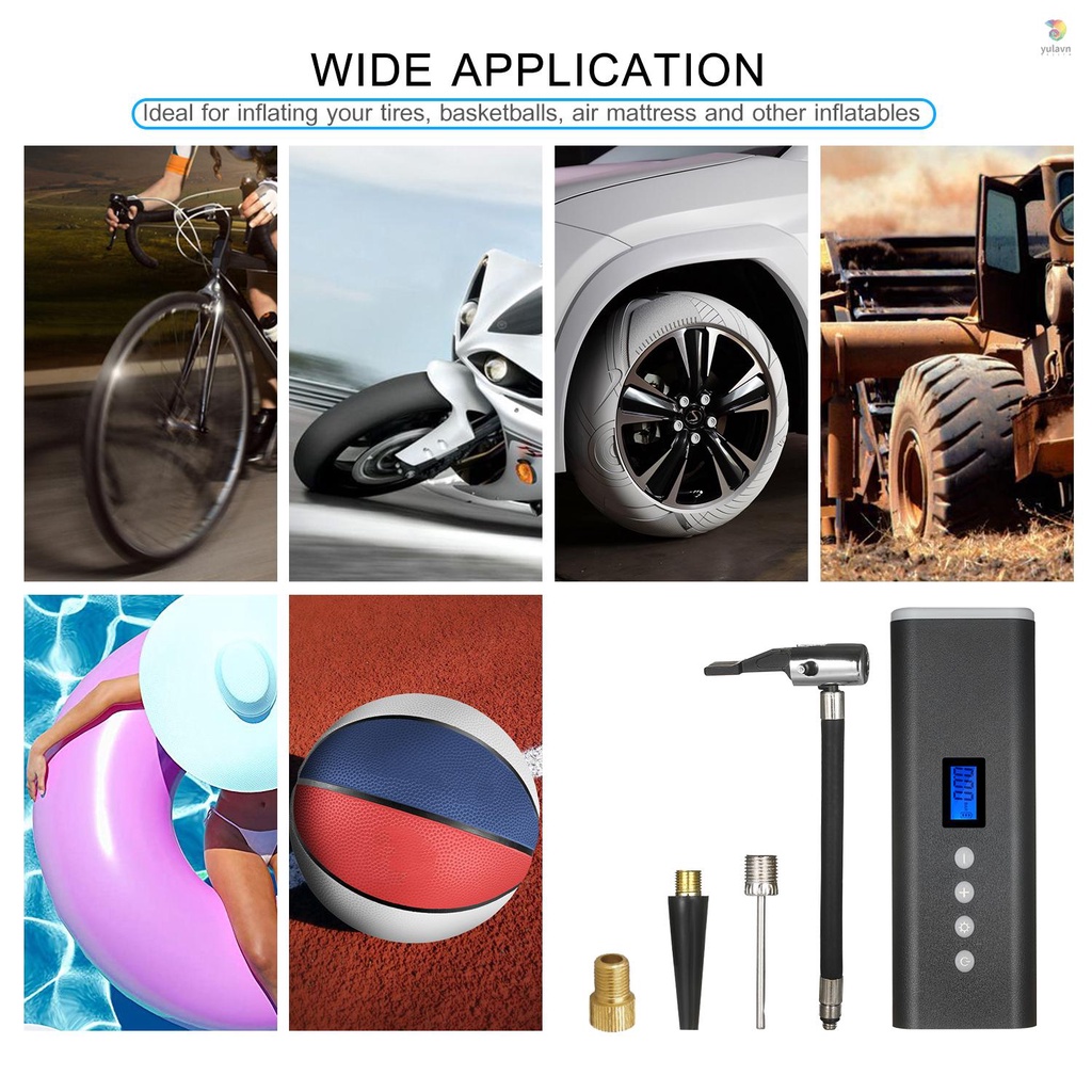 Máy Bơm Lốp Xe Cầm Tay 150PSI 2000mAh Màn Hình LCD Với 4 Vòi Đèn LED