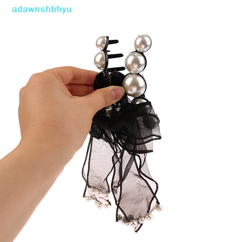 Kẹp Tóc Nơ Đính Ngọc Trai Giả Màu Đen Thời Trang