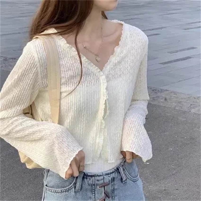 Genaisha Áo Khoác Cardigan Ngắn Mỏng Ôm Dáng Phong Cách Hàn Quốc Thời Trang Mùa Hè Dành Cho Nữ