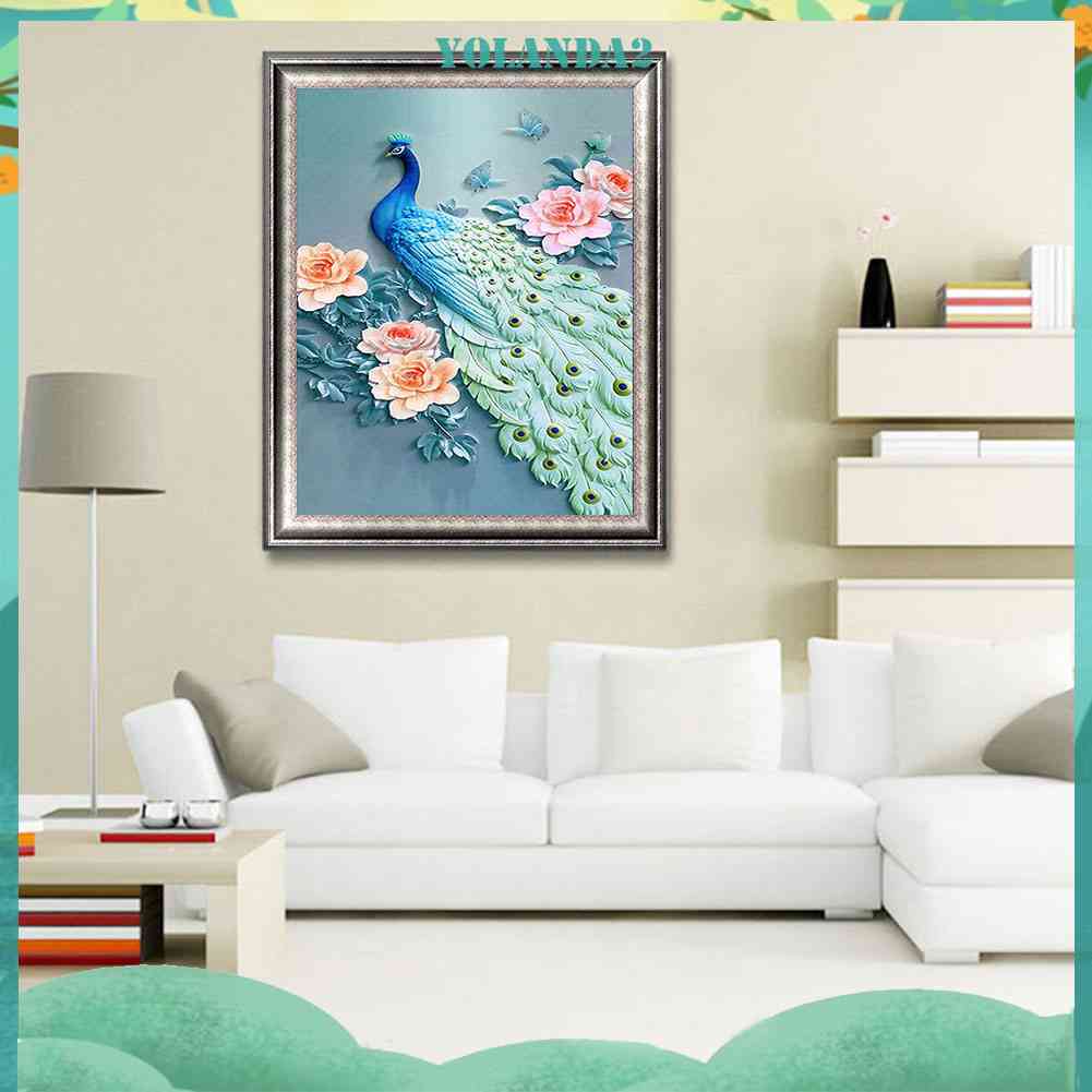 Tranh Thêu Chữ Thập Đính Đá Kim Cương Tròn Hình Vẽ Chim Đẹp