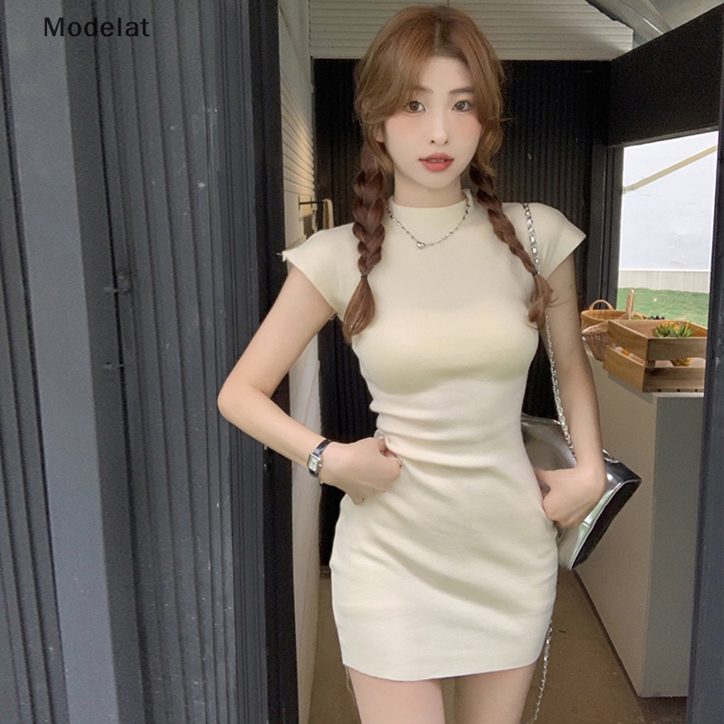 Mfc Đầm Mini Màu Trơn Cổ Cao Gợi Cảm Phong Cách Hàn Quốc Vintage Cơ Bản Mùa Hè Cho Nữ WTD