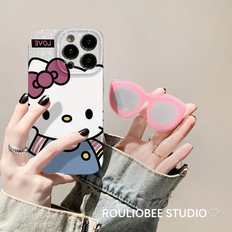 Ốp Điện Thoại Kèm Giá Đỡ Hình Mèo Kitty Dễ Thương Cho iPhone13 11 14Pro 4KX1 12XS Max