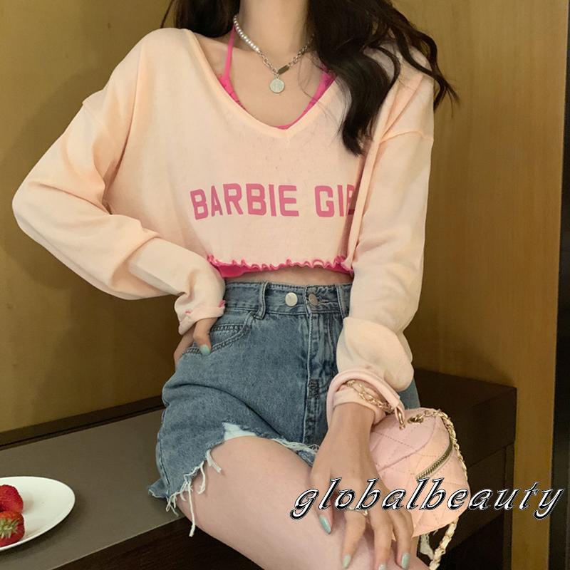 Bộ Áo Croptop Không Tay + Áo Thun Dài Tay Cắt Hở Lưng Gợi Cảm Cho Nữ