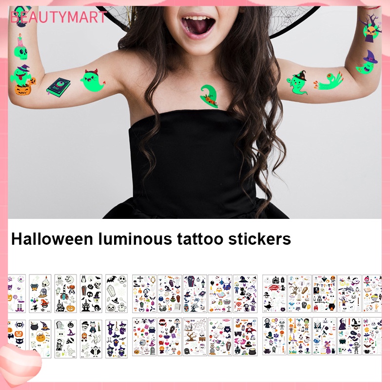 Bộ 10 Hình Xăm Dán Tạm Thời Họa Tiết Halloween Phát Sáng Trong Đêm Cho Trẻ Em