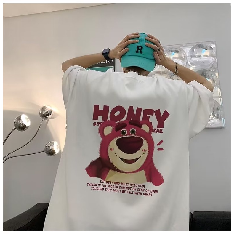 Áo Thun Tay Ngắn Cổ Tròn In Hình Gấu Hồng Thời Trang Mùa Hè 2 Màu Tùy Chọn Kích Thước M-8XL Phong Cách Hàn Quốc Cho Nam