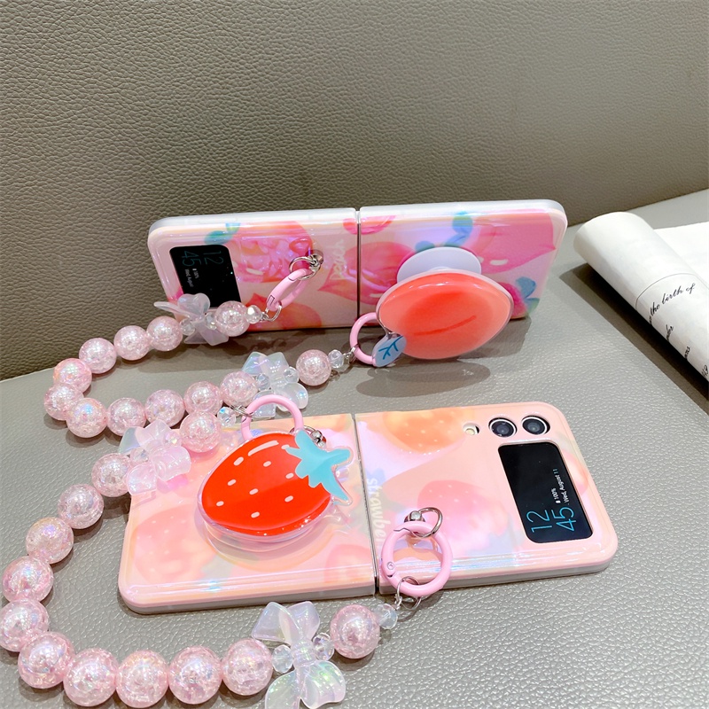 Ốp Điện Thoại Tpu Dẻo Họa Tiết Hoạt Hình Lấp Lánh Kèm Vòng Đeo Tay Cho Samsung Galaxy Z Flip 4 Z Flip 3