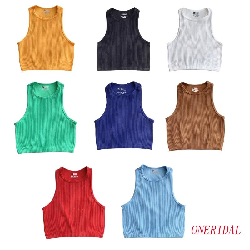 Áo Croptop Dệt Kim Sát Nách Cổ Tròn Có Gân Đơn Giản Cho Nữ Tập Yoga / Thể Thao