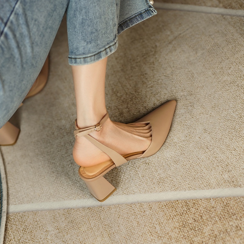 Shizhibao Xăng đan Cao Gót Hở Một Bên Có Khóa Cài Sau Phong Cách Pháp Cho Nữ