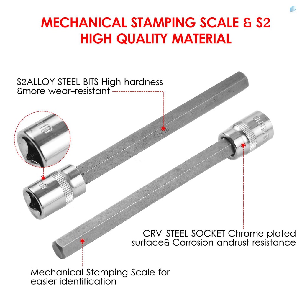 Bộ 15 Mũi Khoan Thông Minh 3 / 8 "Drive Metric Long Allen Hex | Bộ 12 / 12 Miếng Dán Trang Trí | Kích Thước 3mm 10mm 3mm 10mm | Trục Dài 6 "6" Chuyên Dụng Chất Lượng Cao | Mũi Khoan Thép Cao Cấp S2 S2 Chuyên Dụng | Ổ Cắm Điện Cr-V Chịu Lực Tốt Tiện Dụng |