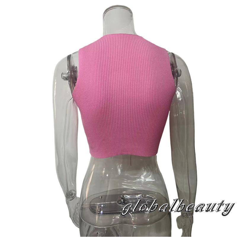 Áo Dệt Kim Sát Nách Cổ Tròn Dáng Ôm Thời Trang Mùa Hè Cho Nữ