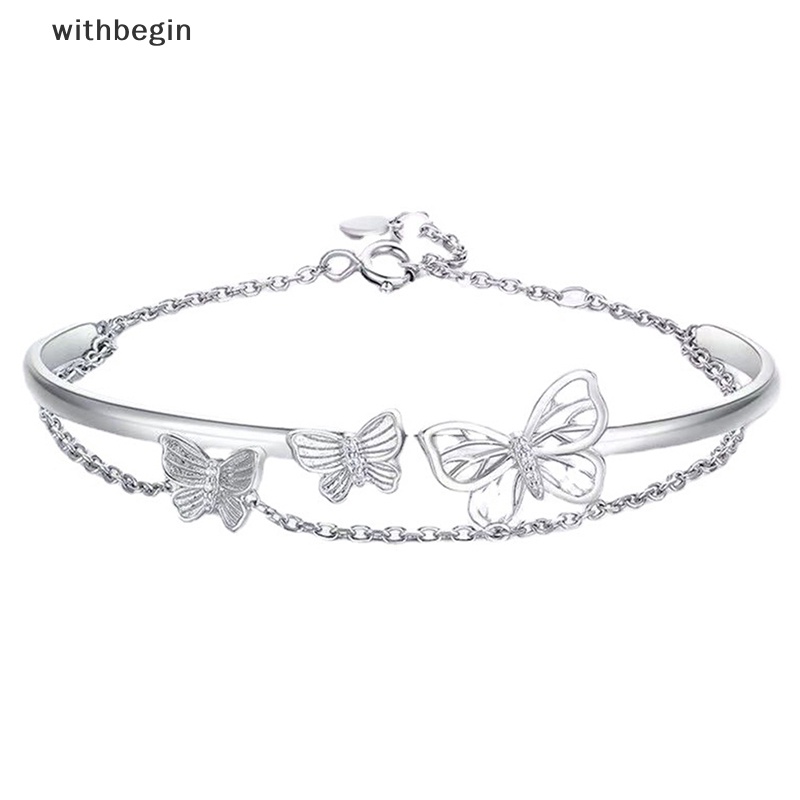 Vòng Đeo Tay Hai Lớp Dạng Chuỗi Xích Mở Hình Bướm Lấp Lánh Dễ Phối Đồ Có Thể Điều Chỉnh Cho Nữ