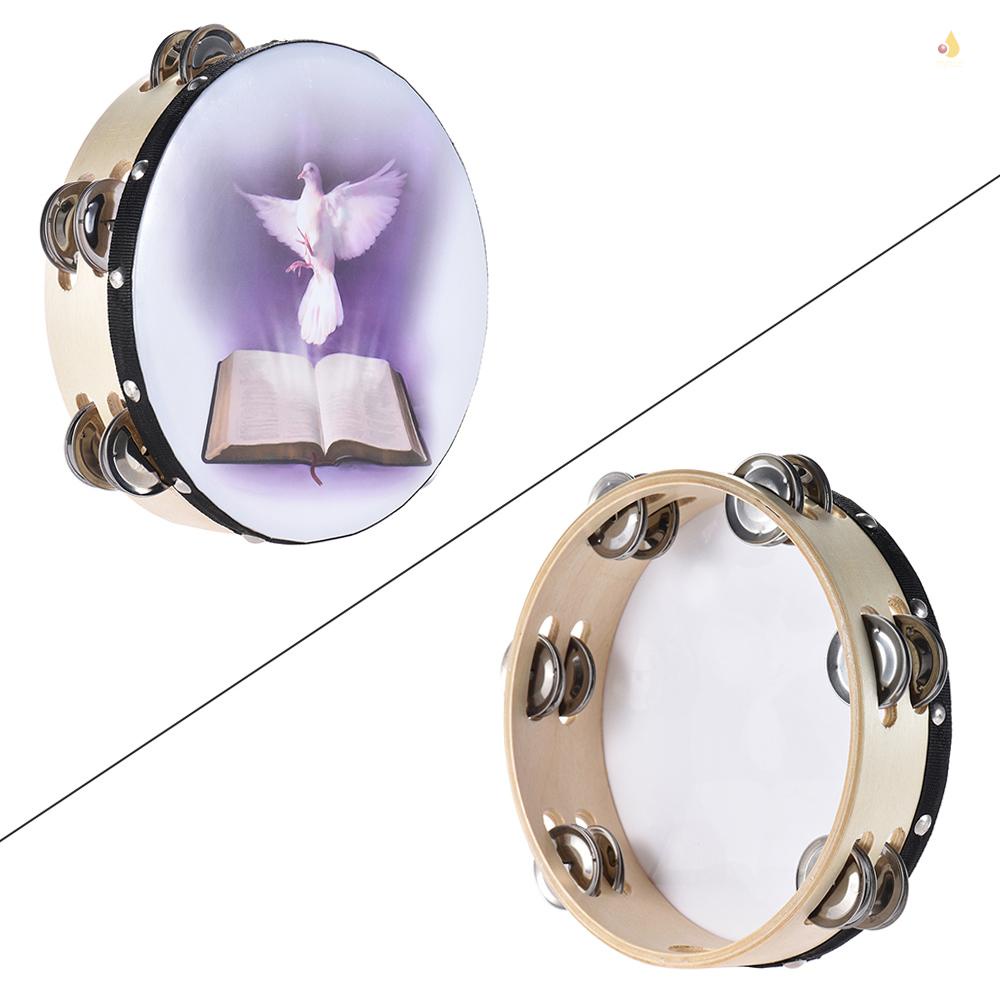 Chuông Tambourine Cầm Tay Bằng Gỗ Hai Hàng Cỡ 8 Inch Dành Cho Trẻ Em