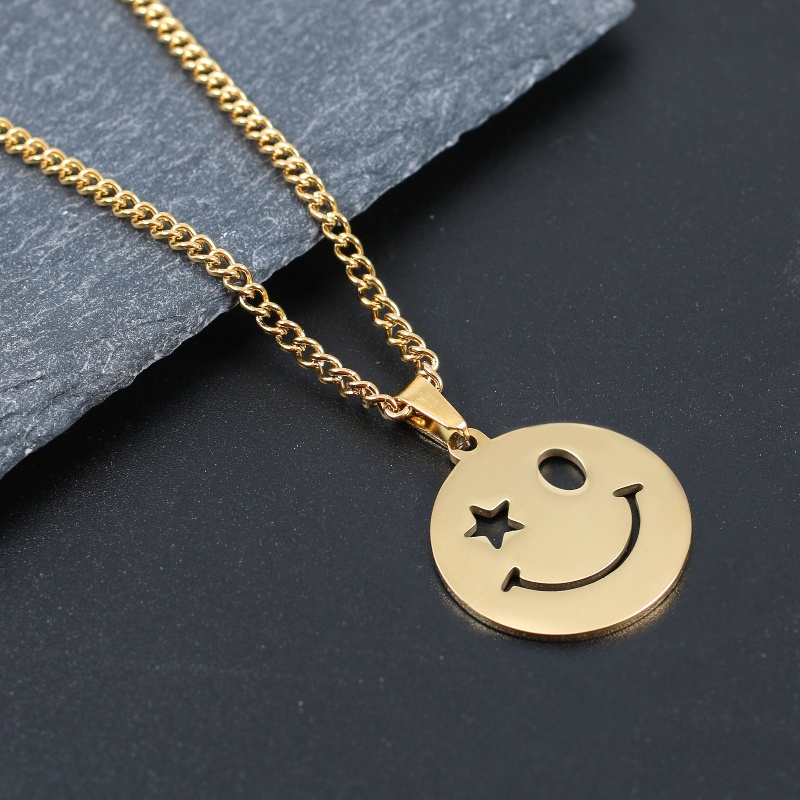 Z Vòng cổ Bằng Thép Không Gỉ Mạ Vàng 24K S925 Mặt Hình Ngôi Sao Mặt Cười Phong Cách Punk