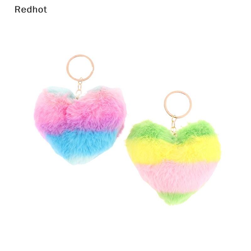 &lt; Redhot &gt; Móc Chìa Khóa Hình Trái Tim Phối Banh Lông Nhiều Màu Trang Trí Túi Xách Nữ