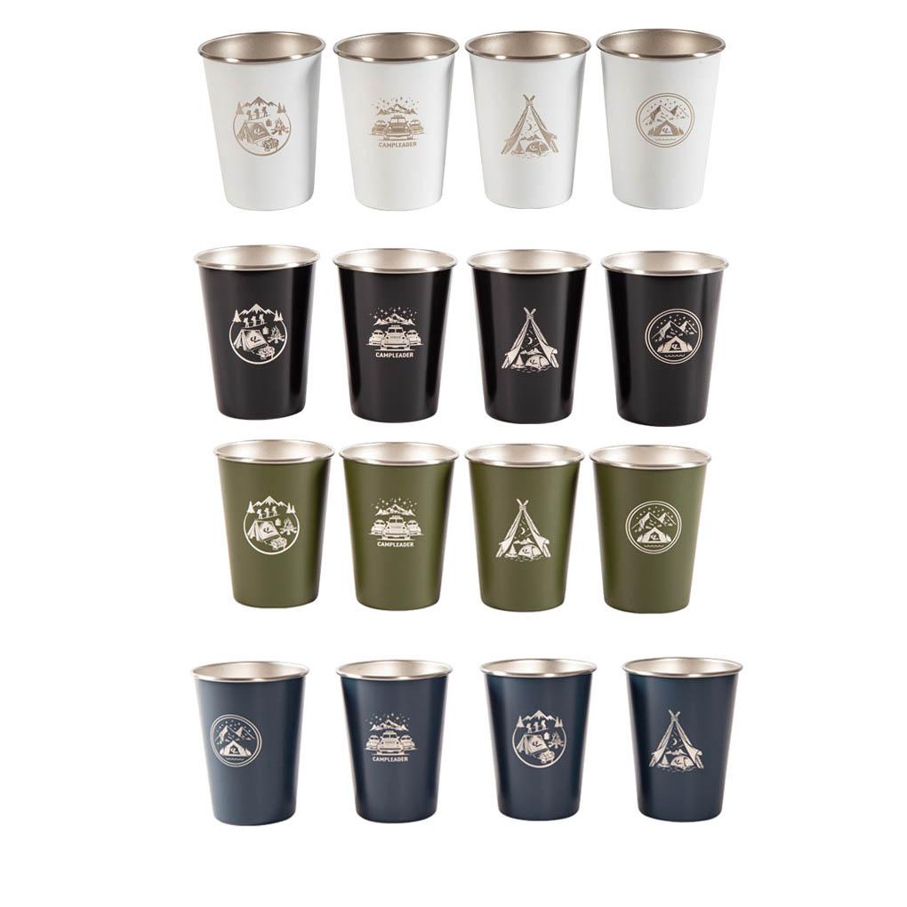 Bộ 4 Cốc Uống Rượu / Bia 350ML Bằng Thép Không Gỉ In Họa Tiết Tiện Dụng Mang Theo Du Lịch / Cắm Trại