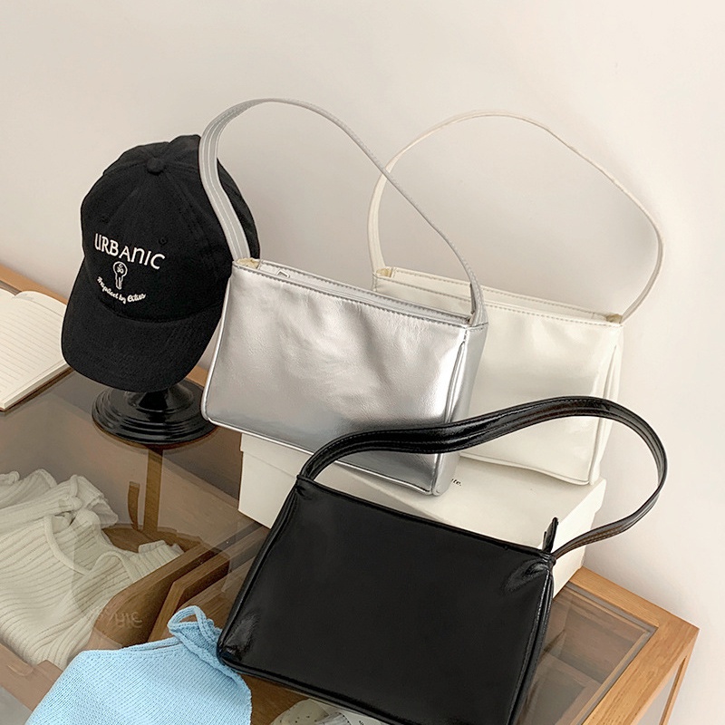 Ielgy Túi Xách Đeo Vai Da Mềm Màu Bạc Thời Trang Hàn Quốc Dễ Phối Đồ Cho Nữ