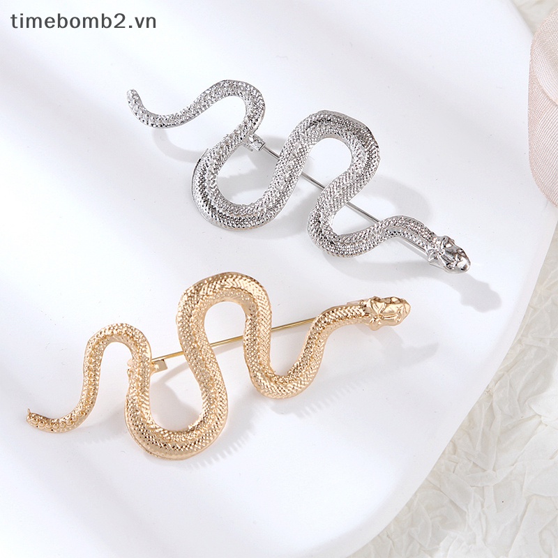 Ghim Cài Áo Hình Rắn Bằng Kim Loại Màu Vàng Phong Cách Vintage Thời Trang