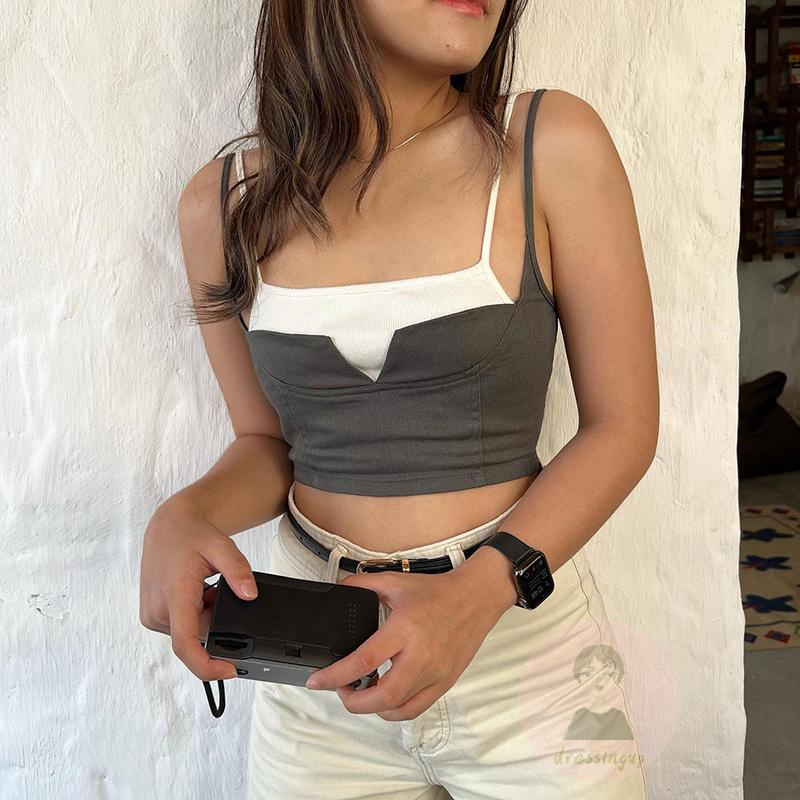 Áo Tank Top Hai Dây Màu Sắc Tương Phản Thời Trang Cho Nữ